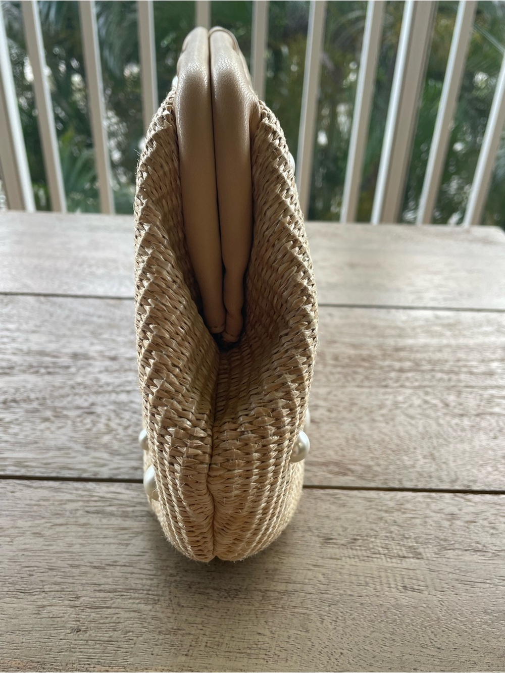 Urban Outfitters Pearl-Embellished Beige Straw Clutch - Picture 10 of 12